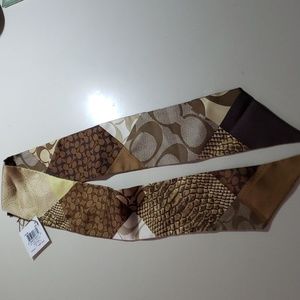 COACH Signature NWT Browns Print Silk Skinny Scarf Hair Tie.